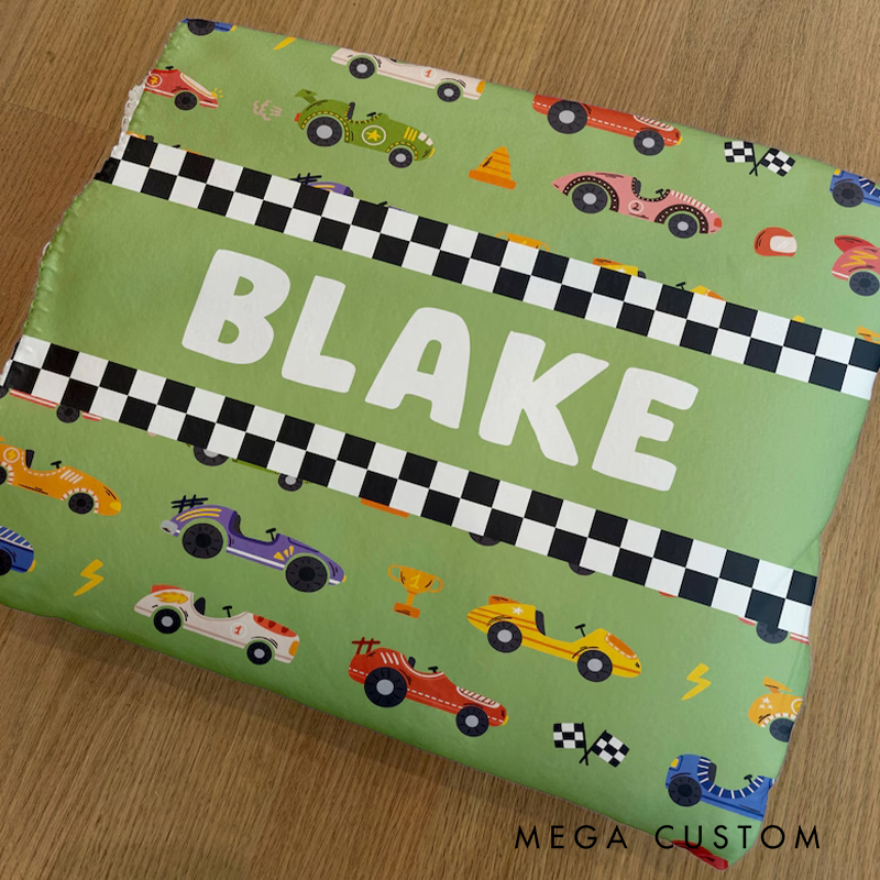 Personalized Race Car Blanket Custom Minky Fleece Baby Blanket