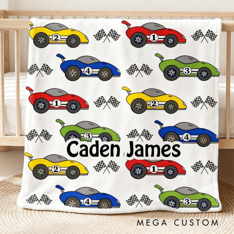 Personalized Race Car Blanket Custom Name Race Car Throw Blanket Appreciation Gift