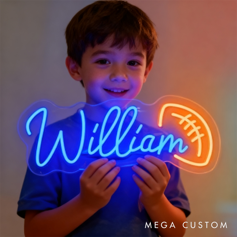 Personalized Football Neon Sign with Custom Name for Bedrooms or Game Rooms