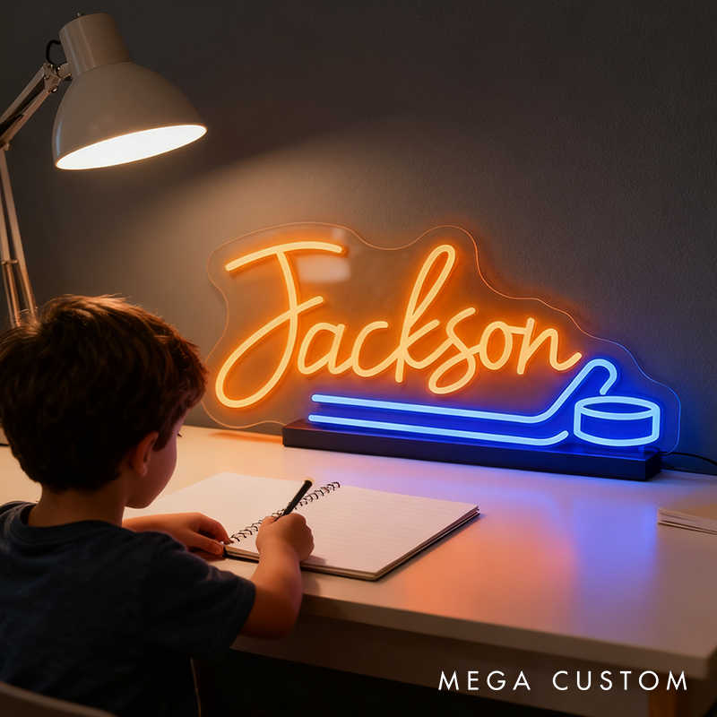 Personalized Ice Hockey Neon Sign with Custom Name for Ice Hockey Fans and Bedrooms 
