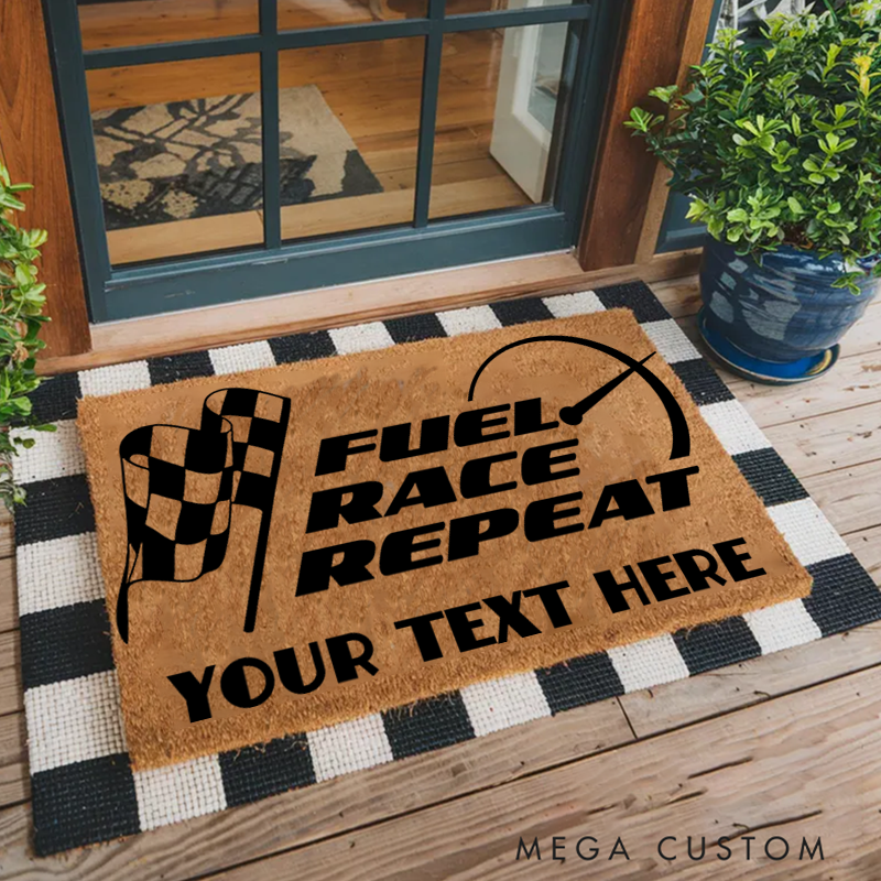 Personalized Checkered Flag Racing Doormat Funny Unique Welcome Mat