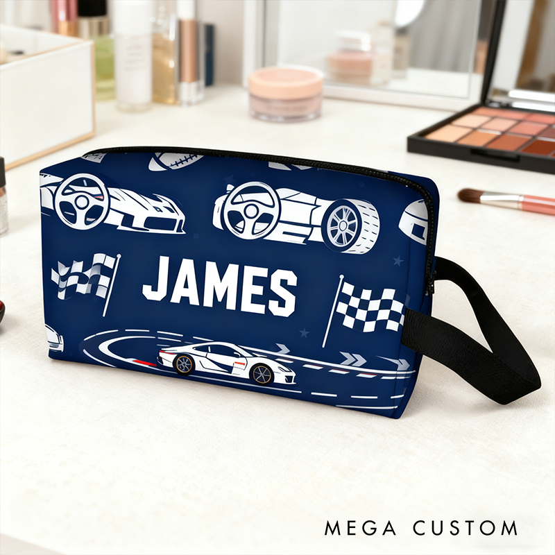 Personalized Race Car Cosmetic Pouch Custom Travel Beauty Bag The Ultimate Race Themed Makeup Organizer