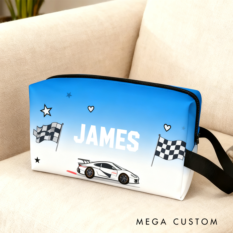 Personalized Race Car Cosmetic Pouch Custom Travel Beauty Bag The Ultimate Race Themed Makeup Organizer