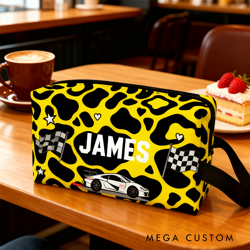 Personalized Race Car Cosmetic Pouch Custom Travel Beauty Bag The Ultimate Race Themed Makeup Organizer