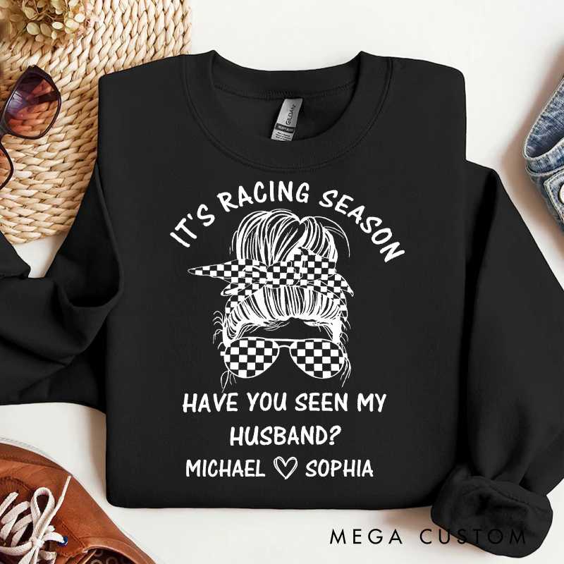 Personalized It's Racing Season Race Wife Life T-shirt Racing T shirt Messy Bun Mom Shirt