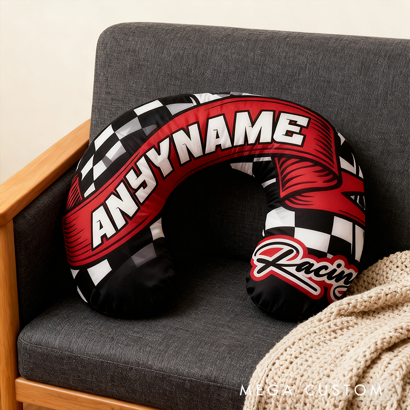 Personalized Racing U-Shaped Pillow with Custom Name for Racing Fans and Travelers
