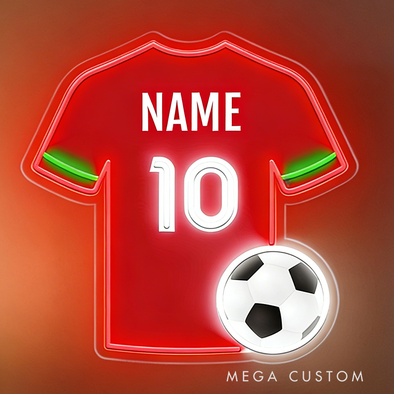 Personalized LED Soccer Jersey Neon Sign with Custom Name and Number for Soccer Enthusiast