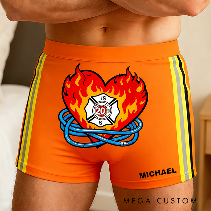 Personalized Firefighter Themed Boxer Briefs Custom Name Boxer Brief Underwear Valentine's Day Gift for Men