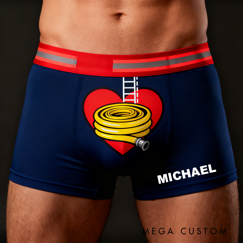 Personalized Firefighter Themed Boxer Briefs Custom Name Boxer Brief Underwear Valentine's Day Gift for Men