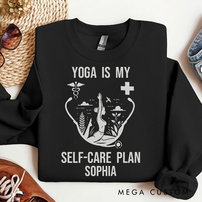 Personalized Yoga Healthcare Self Care Sweatshirt Custom Stethoscope Yoga Design Sweatshirt