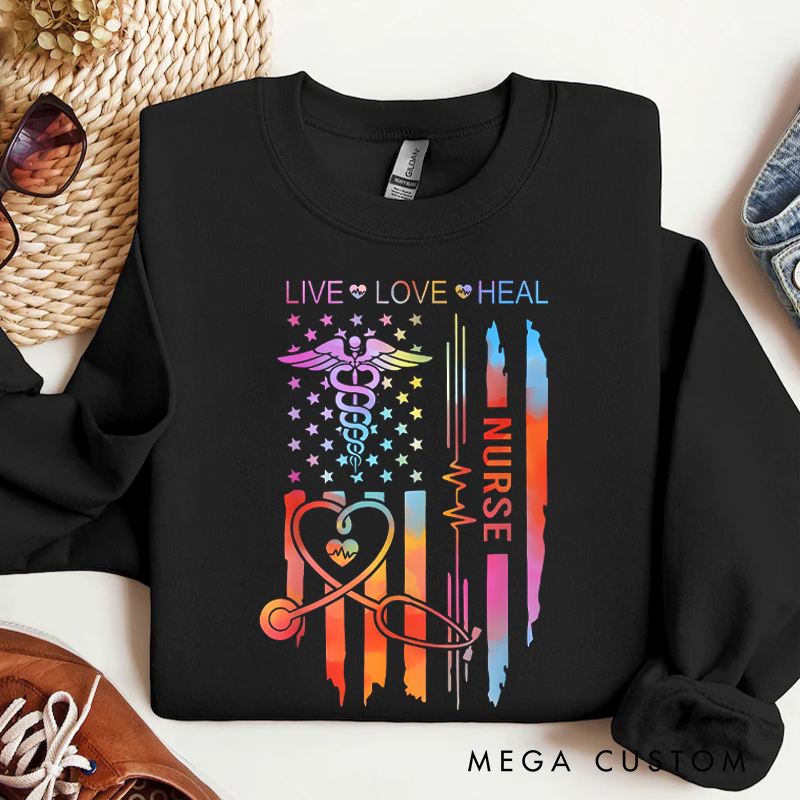 Personalized Live Love Heal Sweatshirt Custom Heartbeat Nurse Design Sweatshirt