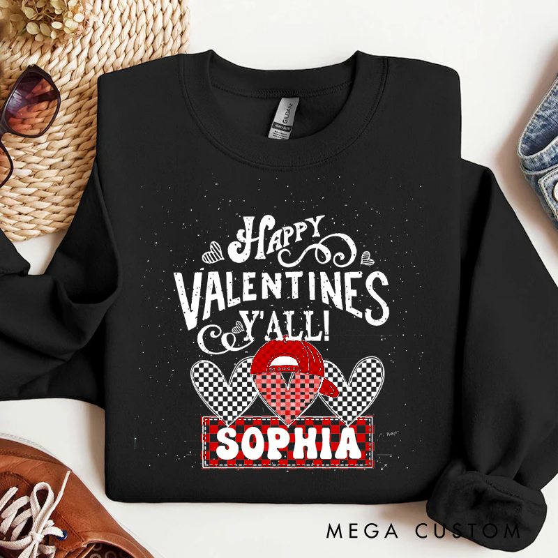 Personalized Western Plaid Heart Sweatshirt Custom Happy Valentines Y'all Design Sweatshirt