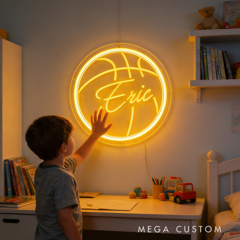 Personalized Neon Sign with Basketball Shape and Customizable Name for Basketball Fans