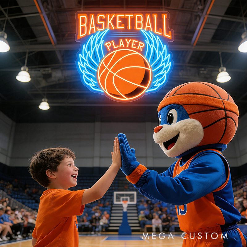 Personalized LED Basketball Neon Sign with Winged Ball Design for Basketball Lovers Teenage Boy Gifts