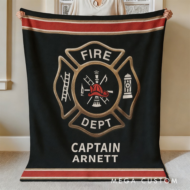 Personalized Fireman Maltese Cross Woven Blanket Custom Fire Station Blanket Appreciation Gift