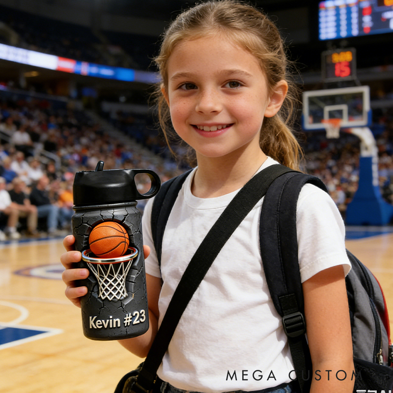 Personalized Basketball Water Bottle with Custom Name and Number for Basketball Enthusiasts Kids Teenager Back to School Gifts