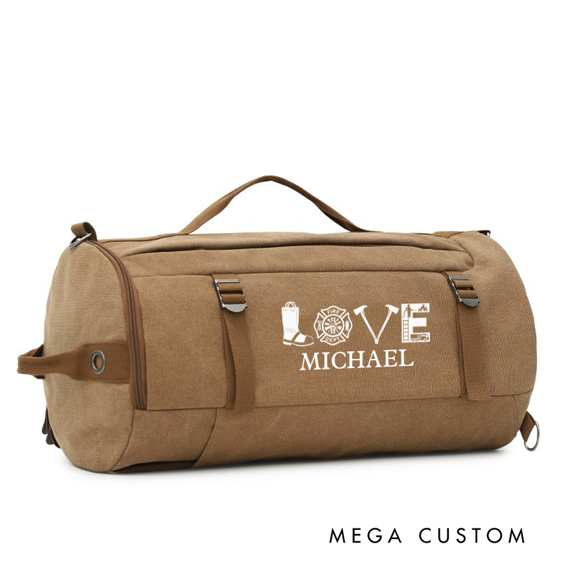 Personalized Firefighter Station Duffle Firefighter Gift for Him Custom Fire Dept Travel Gym Bag for Husband