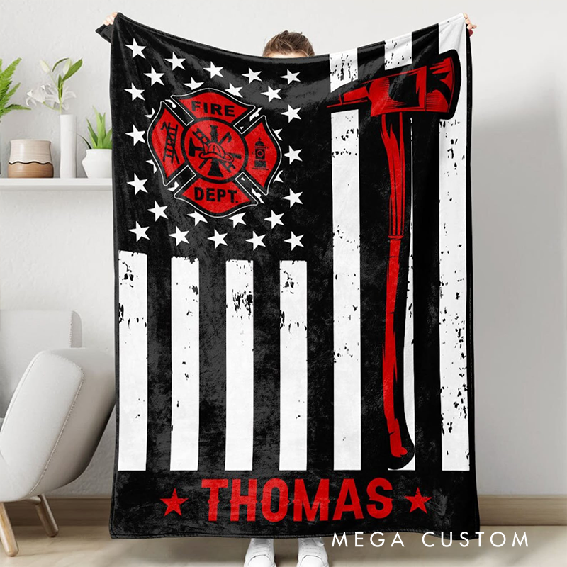 Personalized Firefighter Blanket Us Flag Blanket Custom Firefighter Academy Gift for Him Fireman Blanket Firefighter Life