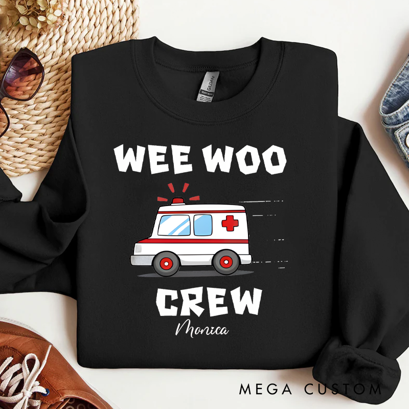 Personalized Funny Nurse Sweatshirt Custom Name Sweatshirt Wee Woo Crew Sweatshirt