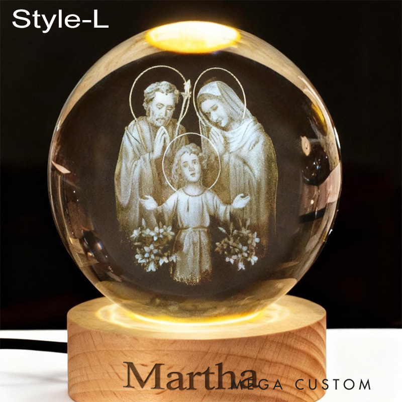Personalized Cross 3D Engraved Crystal Ball Night Light With Custom Text in Wooden Base Home Decor Jesus Night Lamp Religious Gift Christmas Gift