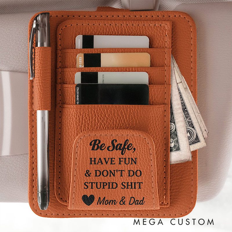 Personalized Leather Car Visor Organizer Drive Safe Gift for Son Dad Husband Family Gift 