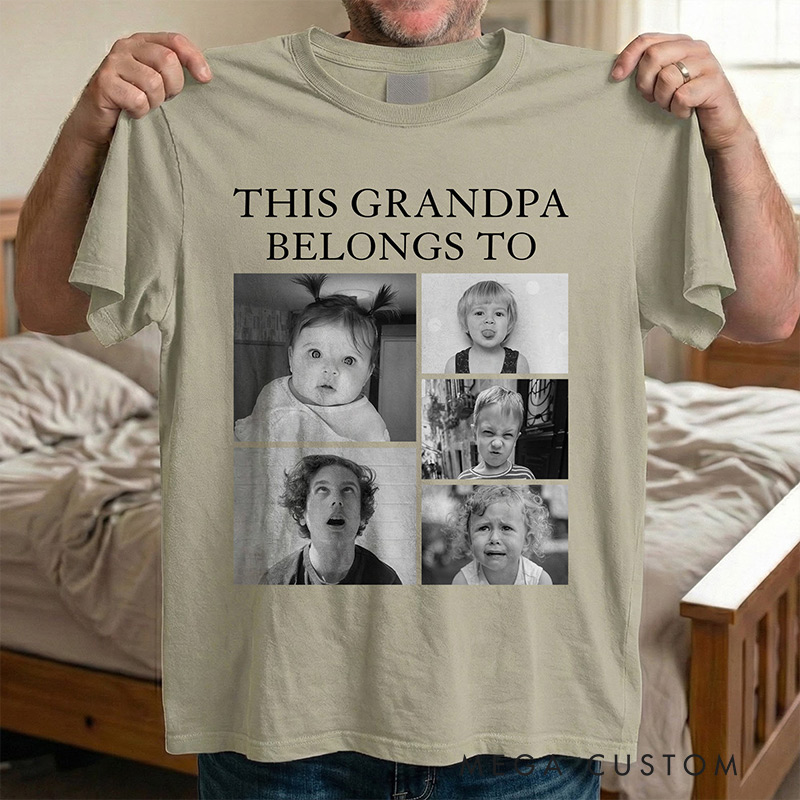 Personalized Photo Comfort Tee This Grandpa Grandma Mom Dad Belongs To Short Sleeves Custom Retro Vintage Photo Tees