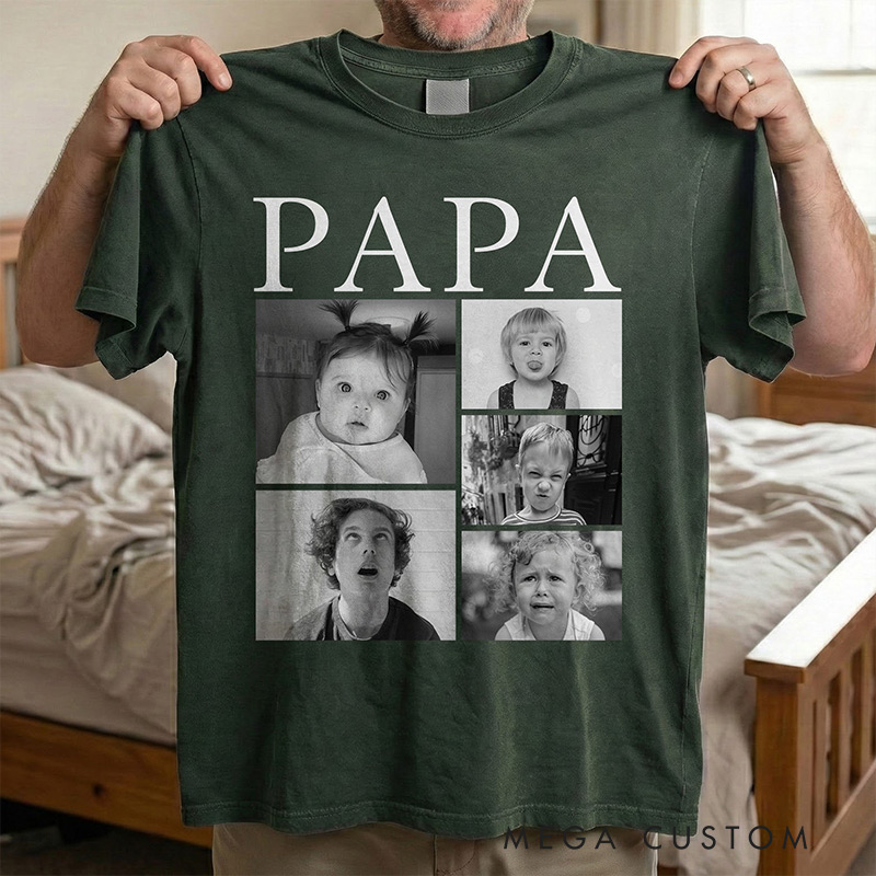 Personalized Photo Comfort Tee Custom Retro Vintage Kids' Photo Tee Gift for Mama Daddy Gigi Papa Custom Nicknames TShirt