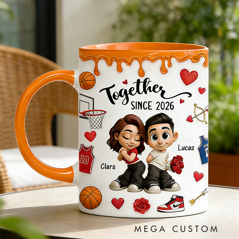 Personalized Couple’s Basketball Mug "Together Since" with Custom Names Design Gift for Anniversaries Valentine’s Day