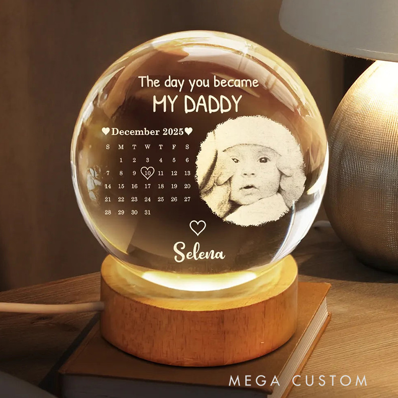 Personalized Crystal Globe Lamp Custom Photo Calendar The Day You Became My Mommy Night Light Pregnancy Announcement Gift New Dad Gift