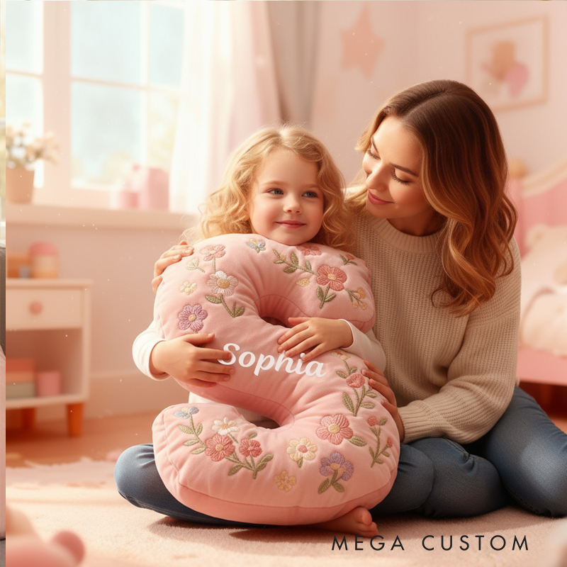Personalized Letter Pillow Graphic 3D Print Cute Flower Custom Name Pillow Gift for Kids 