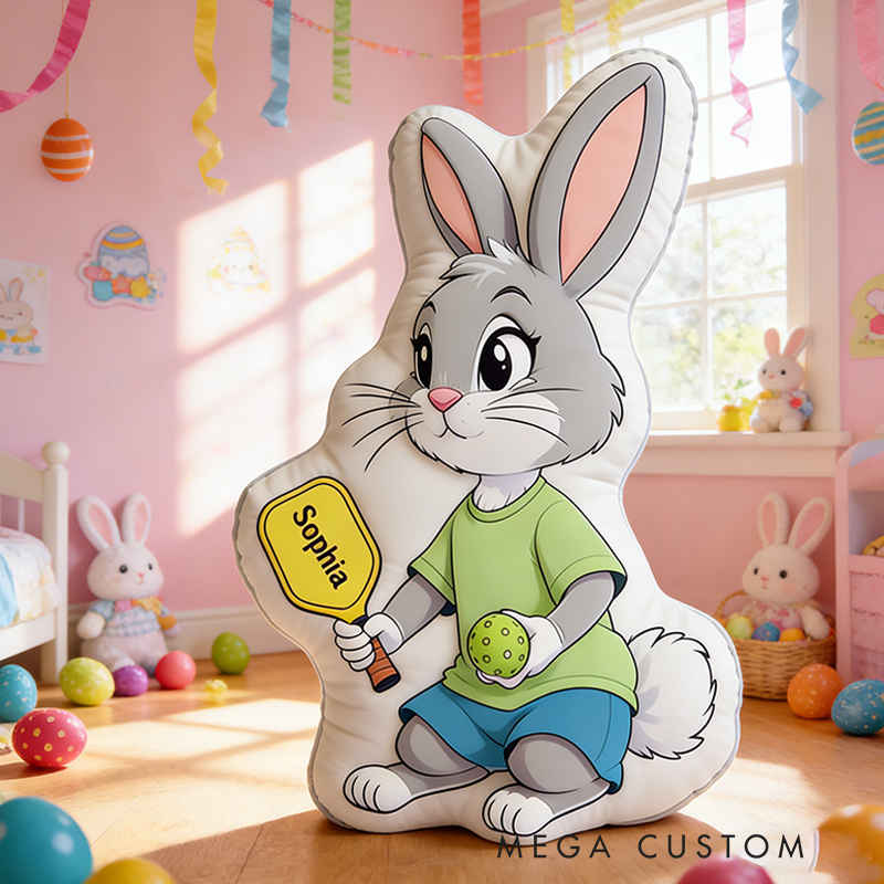 Personalized Easter Pickleball Bunny Pillow with Custom Name for Kids Easter Gifts 