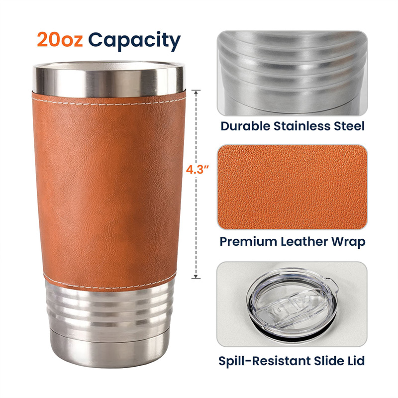 Personalized 20oz Leather Wrapped Tumbler My Favorite People Call Me Papa Gift for Papa Father's Day