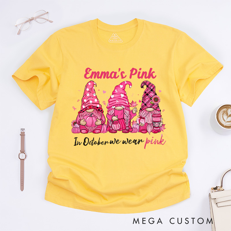 Personalized In October We Wear Pink T-Shirt Inspirational Gift for Women Who Have Triumphed Over Cancer