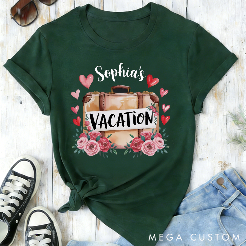 Personalized Vacation Heart Classic T-shirts Vintage Botanical Valentine's Day Crewneck Gift