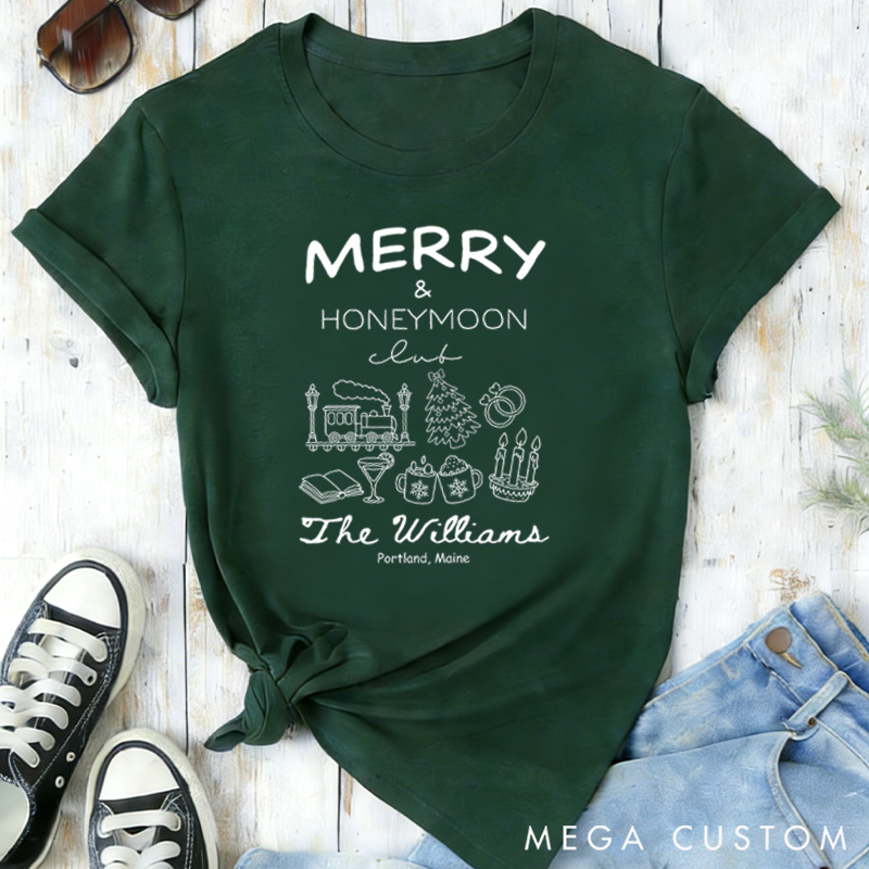 Personalized Merry and Honeymoon Club Classic T-shirts Travel Honeymoon Valentine's Day Crewneck Gift
