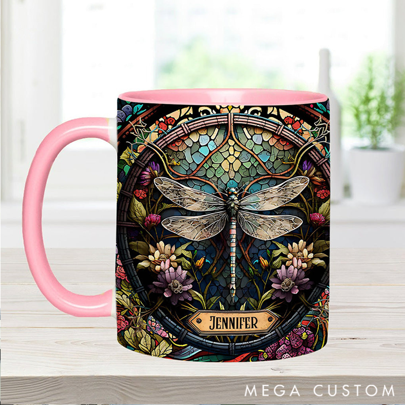 Personalized Beautiful Dragonfly Mug Adorned with 3D Tool Embellishments Custom Name Engraved Mug for Avid Garden Lovers