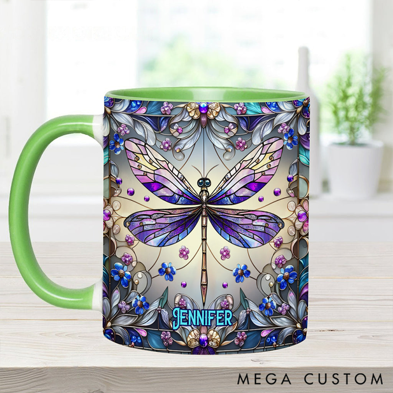 Personalized Purple Dragonfly Lady Mug Adorned with 3D Tool Embellishments Custom Name Engraved Mug for Avid Garden Lovers