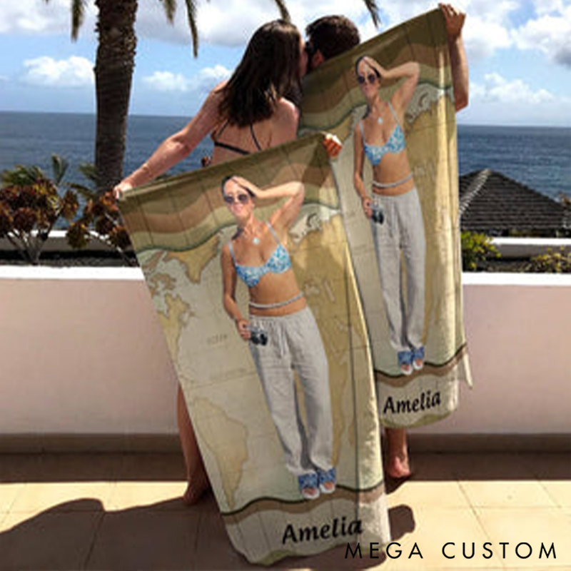 Personalized Custom Photo Traveling Beach Poolside Swimming Beach Towel Photo Soft Quick Dry Oversized Beach Towel Travel Essential Beach Party Gift for Friends