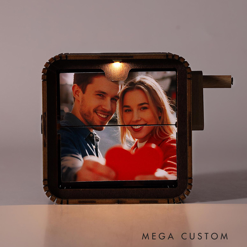Personalized Photo Flipbook Animation Music Box Custom Crank Photobox Picture Box Custom wooden Photo Book with Light Custom Photo Flipbook Frame