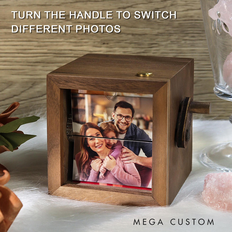 Personalized Lighted Photo Flipbook Box Hand-Cranked Wooden Memory Album Custom Photo Flipbook Frame Gift for Family