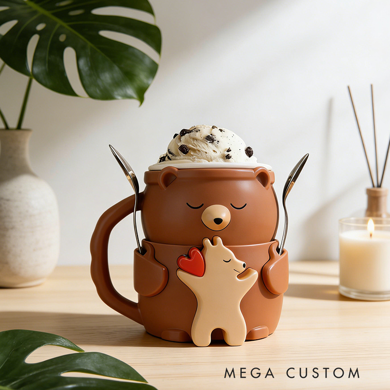 Personalized Adorable Bear Ice Cream Cozy Pint Holder 3D Printed with Spoon Slots & Snack Drawer for Mom Kids
