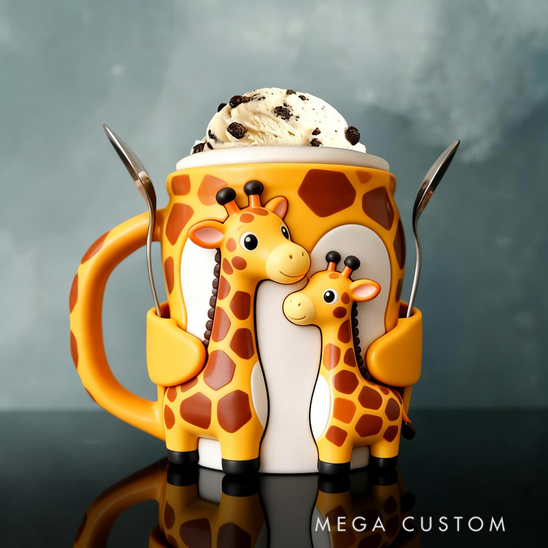 Personalized Adorable Giraffe Ice Cream Cozy Pint Holder 3D Printed with Spoon Slots for Mom Kids Ice Cream Lover