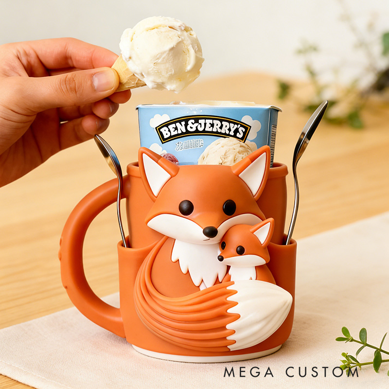 Personalized Adorable Fox Ice Cream Cozy Pint Holder 3D Printed with Spoon Slots for Mom Kids Ice Cream Lover