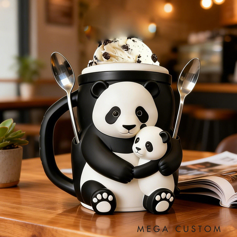 Personalized Adorable Panda Ice Cream Cozy Pint Holder 3D Printed with Spoon Slots for Mom Kids Ice Cream Lover
