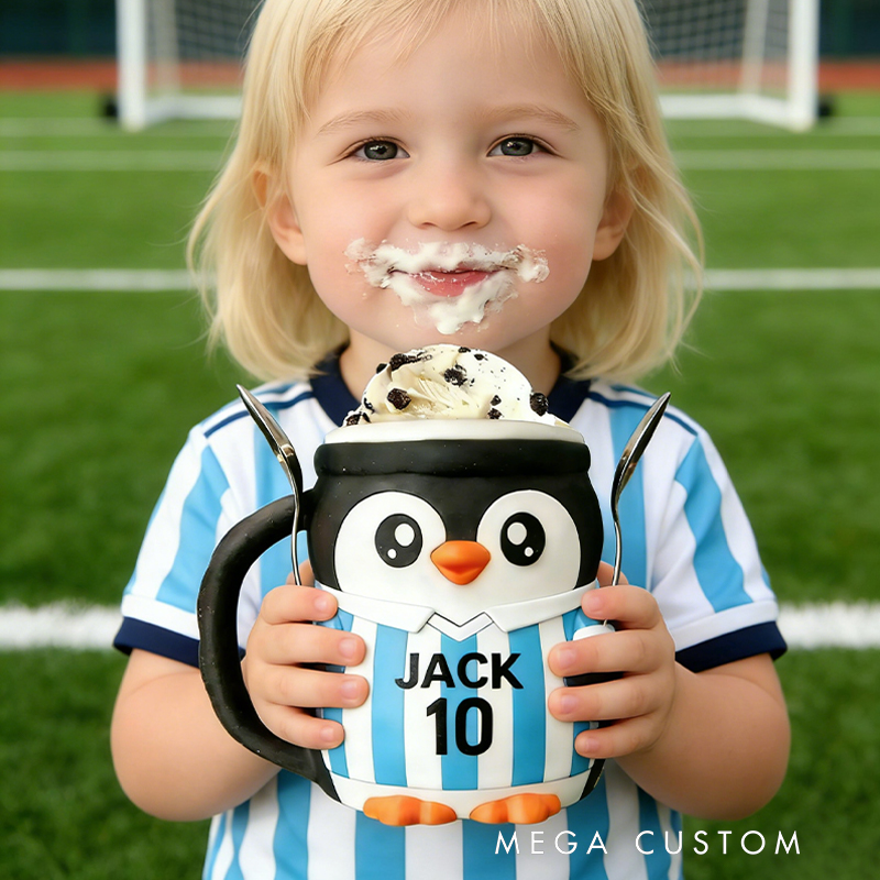 Personalized Soccer World Cup Penguin Ice Cream Pint Holder 3D Printed with Spoon Slots & Snack Drawer with Custom Details for Soccer Fans
