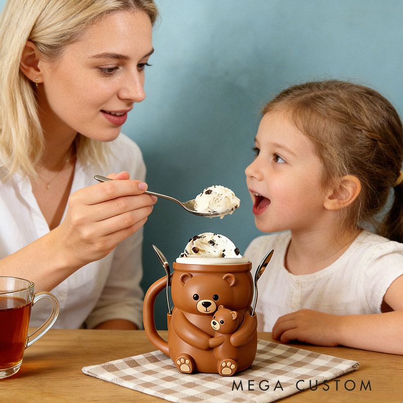Personalized Adorable Bear Ice Cream Cozy Pint Holder 3D Printed with Spoon Slots & Snack Drawer for Mom Kids Ice Cream Lover