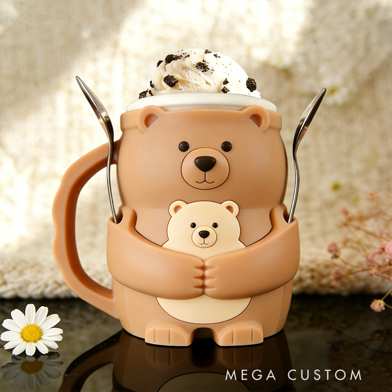 Personalized Adorable Bear Ice Cream Cozy Pint Holder 3D Printed with Spoon Slots & Snack Drawer for Mom Kids