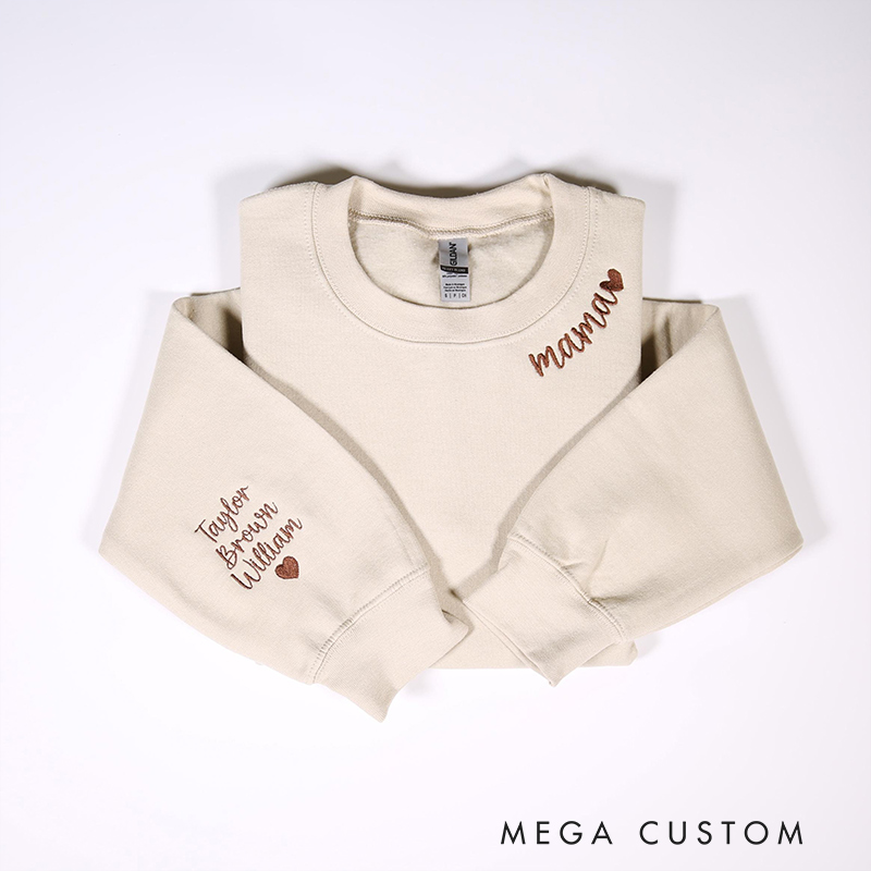 Personalized Mama Embroidered Sweatshirt with Kids Names On Sleeve Custom Mom Embroidery Hoodie Birthday Mommy Outfits Pregnancy Gifts