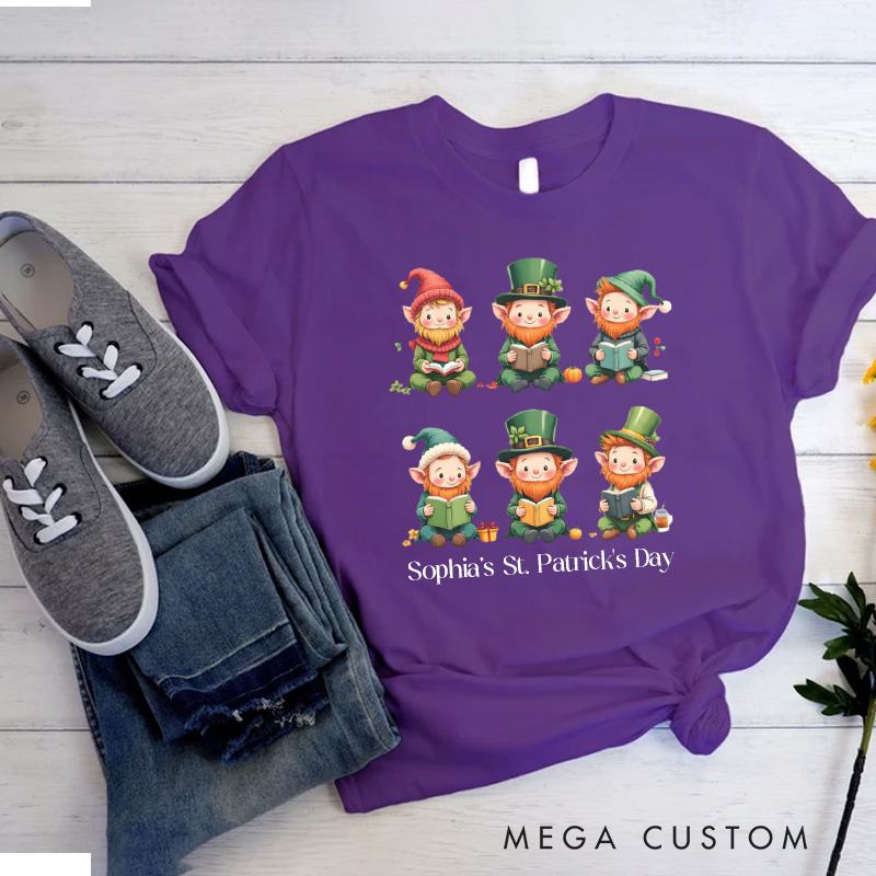 Personalized Book Lover Leprechaun Classic T-Shirts St. Patrick's Day Reading Shirt with Name Tee for Book Lover Bookworm Girlfriend Wife Women Gift