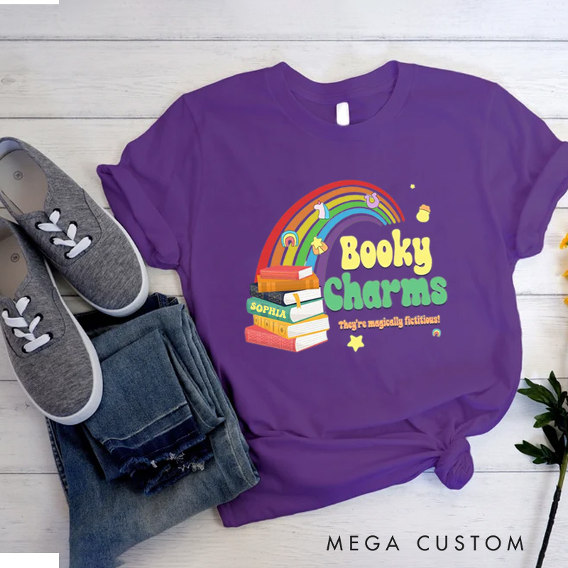 Personalized Booky Charms Bookish Classic T-Shirts Retro St. Patrick's Day Reading Shirt with Name Tee for Book Lover Bookworm Girlfriend Wife Women Gift